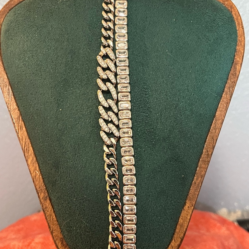 Fantastic Silver Cuban Link Iced Bracelet and Dazzling AAA CZ Bracelet